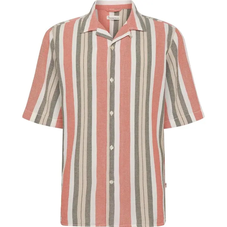 KnowledgeCotton Apparel Box Sl Striped Cotton Shirt Green Stripe