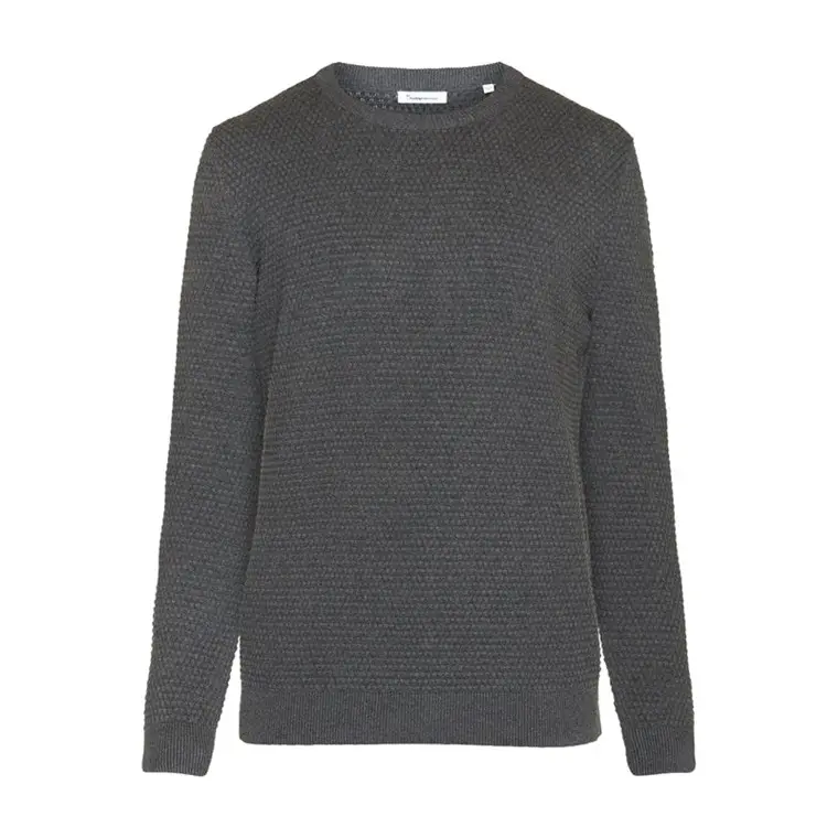 KnowledgeCotton Apparel Vagn Regular Bubble Knit Crew Neck Dark Grey Melange
