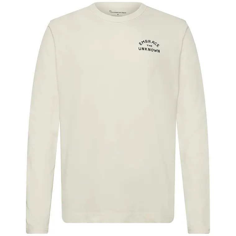KnowledgeCotton Apparel Back Print Long Sleeve T-shirt Egret