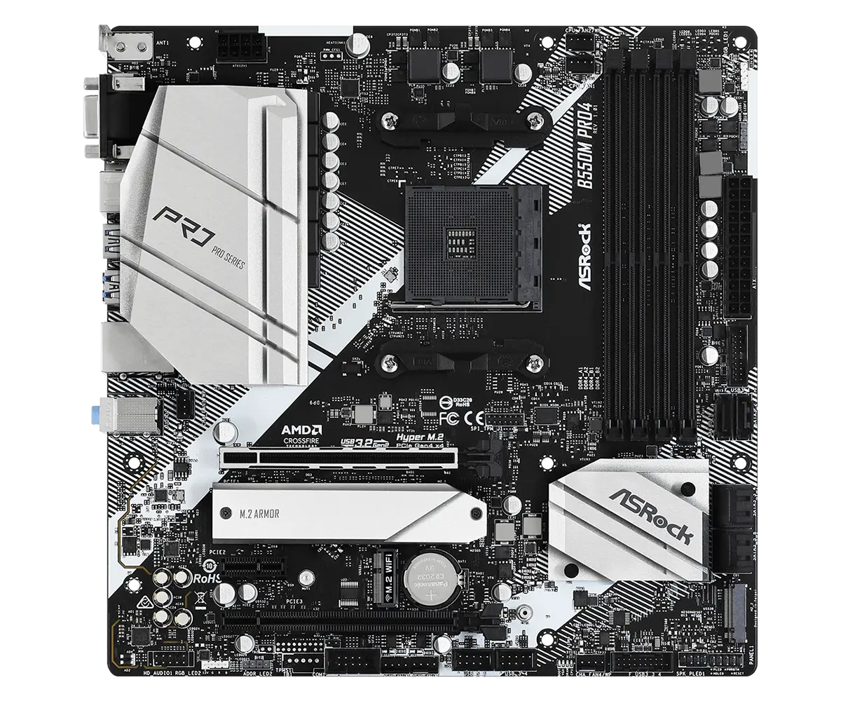 ASRock - B550M Pro4, mATX, AM4 Ryzen, 2x M.2, 1x PCIe 4.0 x16, 1x PCIe 3.0 x16, 6x SATA3, 2x USB 3.1 (1 Type-C), 6x USB3.0
