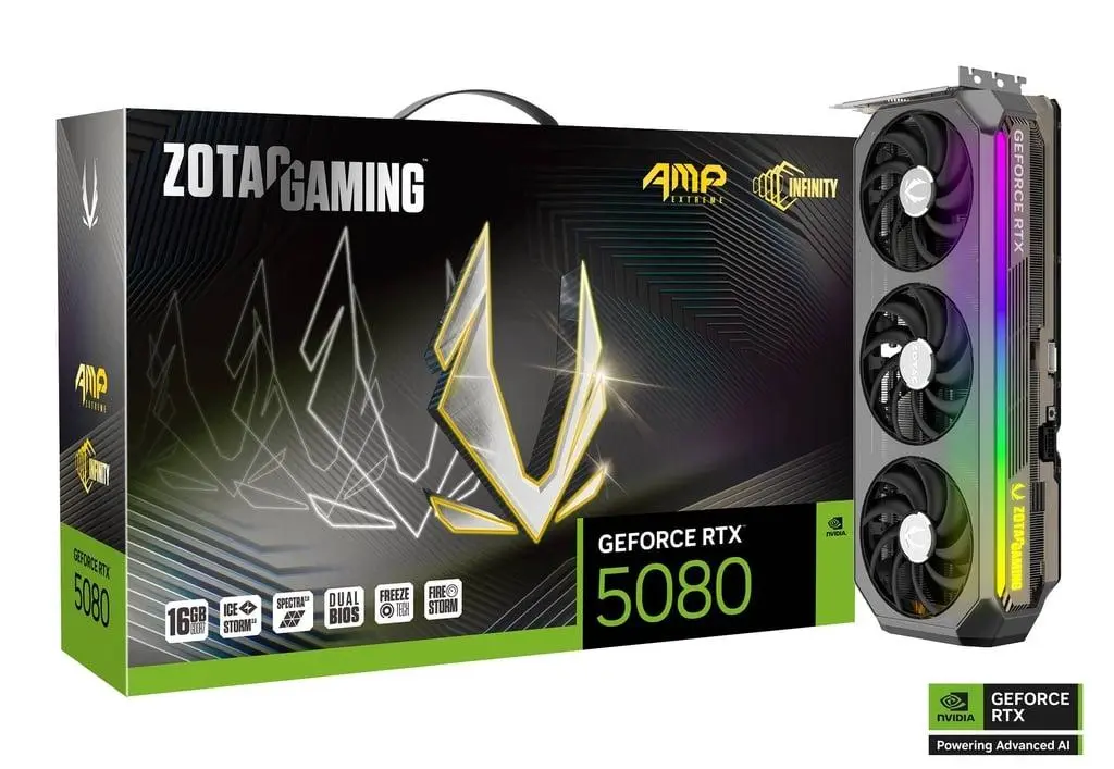 Zotac - GeForce RTX 5080 16GB GAMING AMP Extreme INFINITY, 3x DisplayPort 2.1b, 1x HDMI 2.1b, 850W