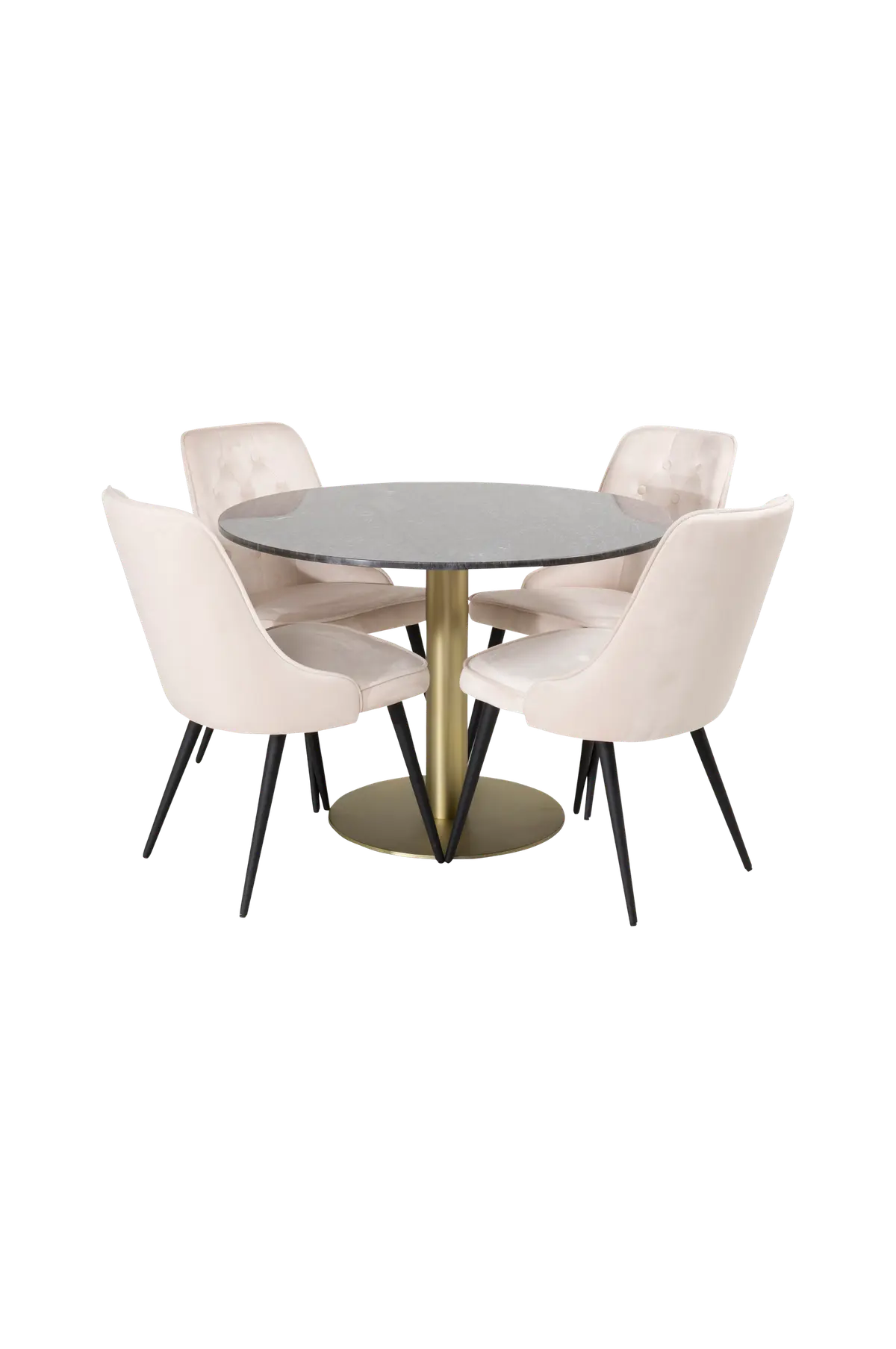 Spisegruppe Estelle med 4 spisestoler Velvet Deluxe