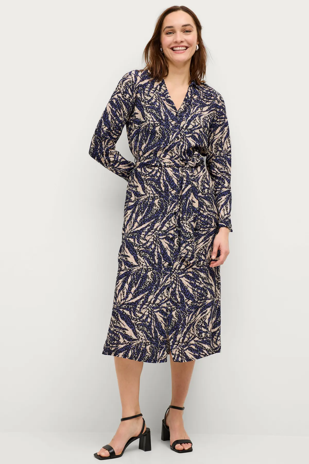 Skjortekjole BlancaSZ LS Dress Black zebra leaves