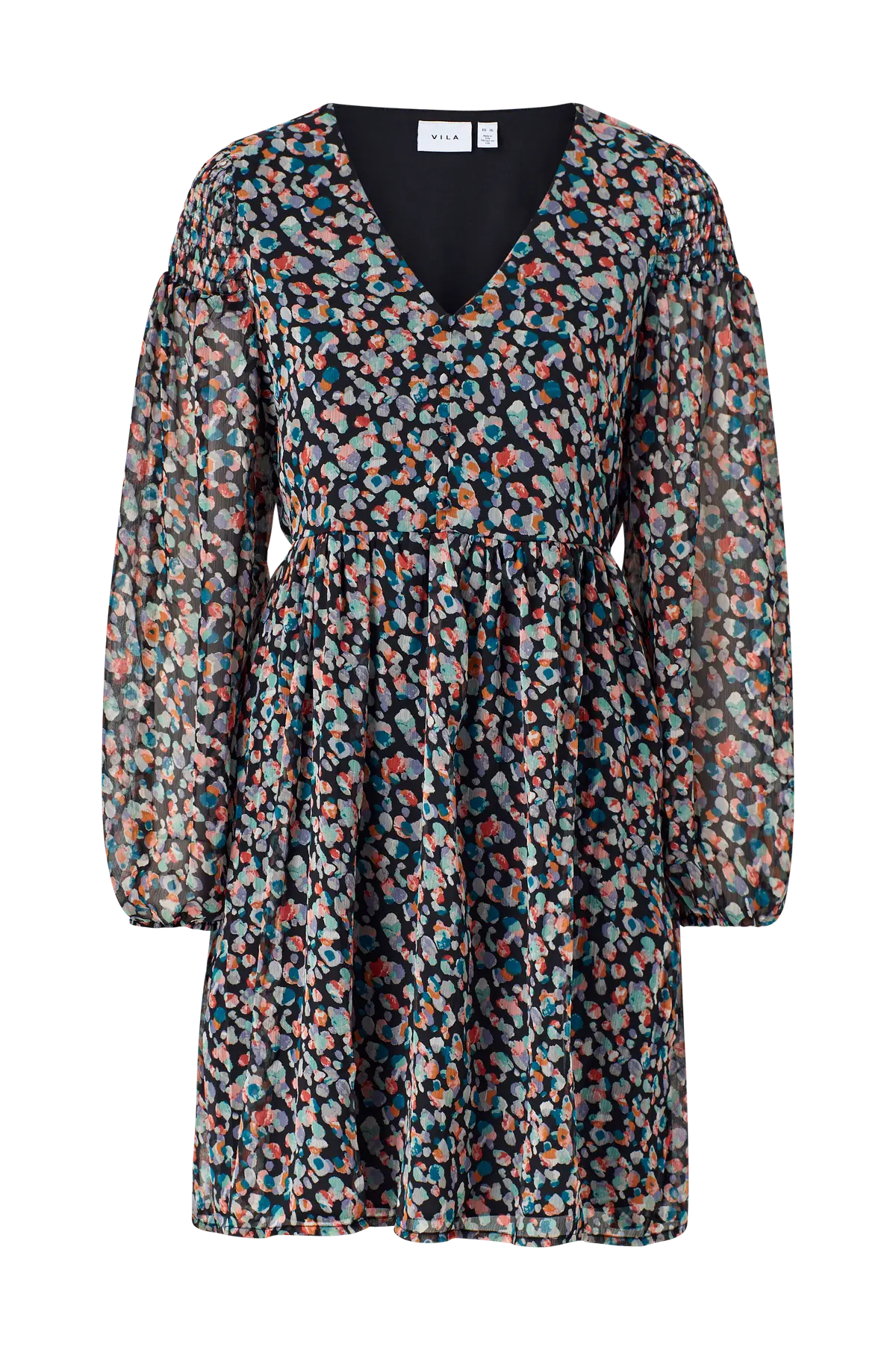 Kjole viFalia V-neck L/S Dress Black Dotti