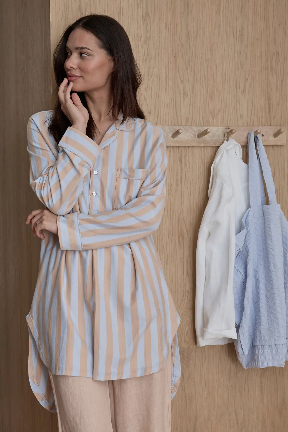 Nattskjorte Colette Lys blå/varm beige