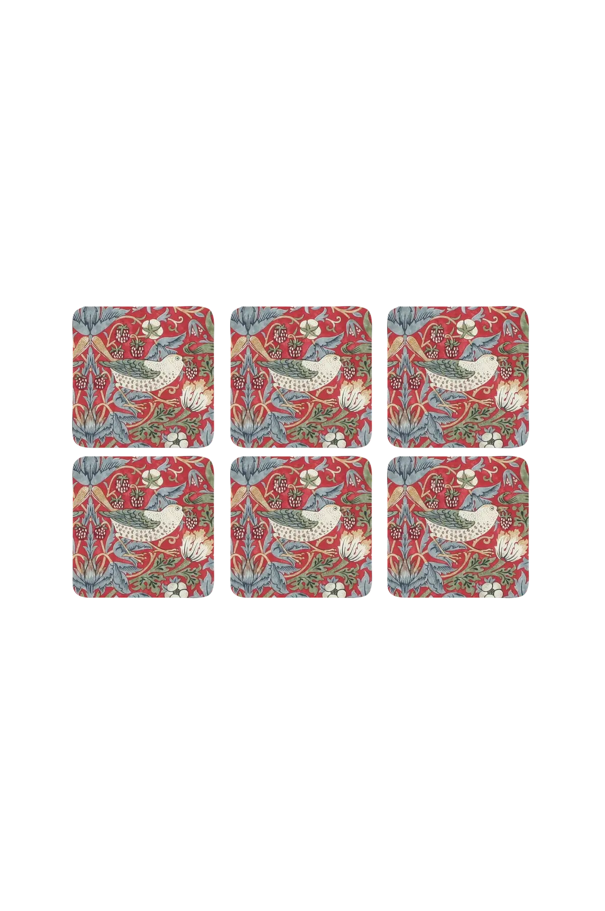 Glassbrikker Morris & Co Strawberry Thief Red 6-pk
