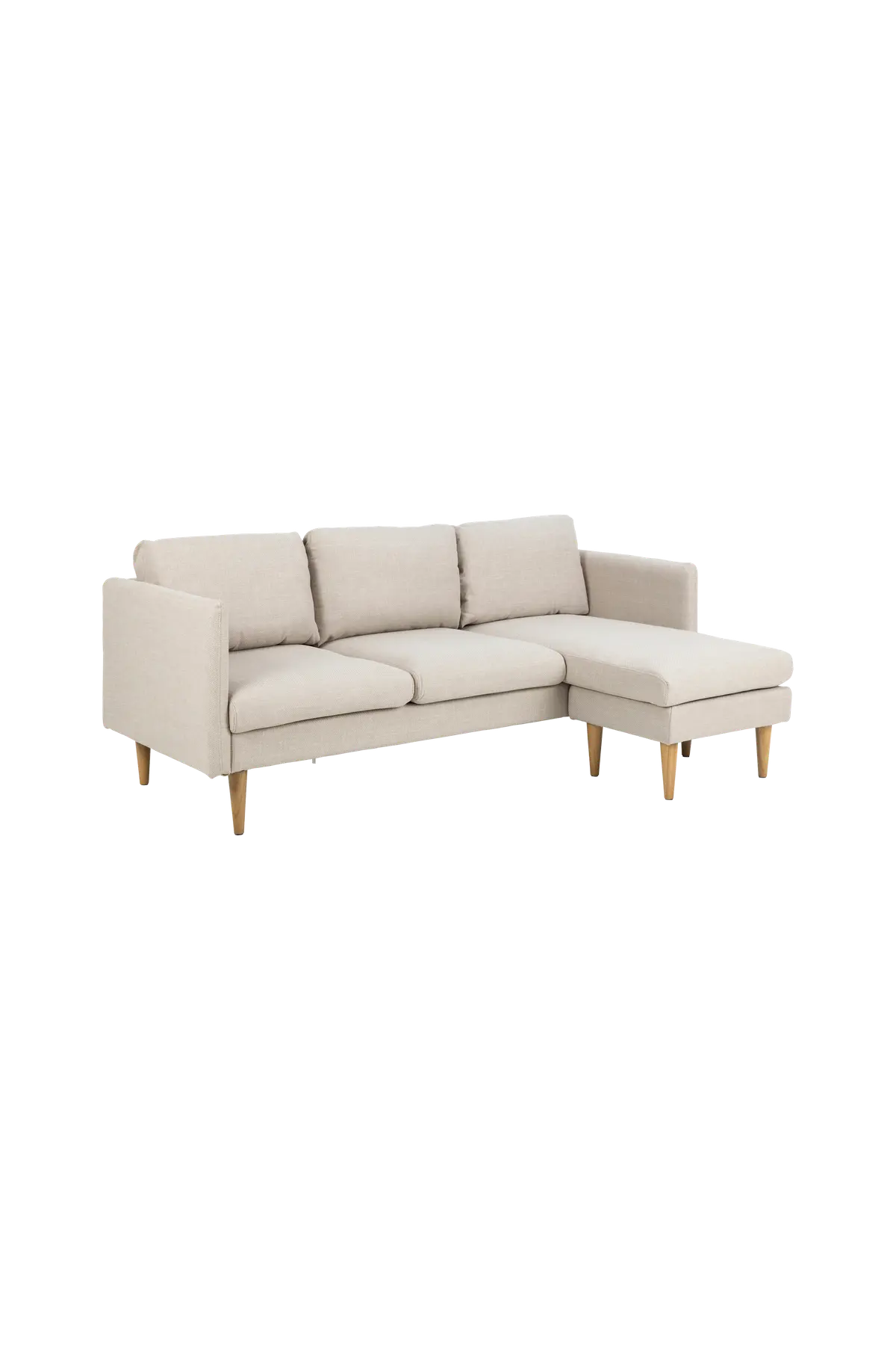 Sofa 2-seter med sjeselong Milly beige eik beiset