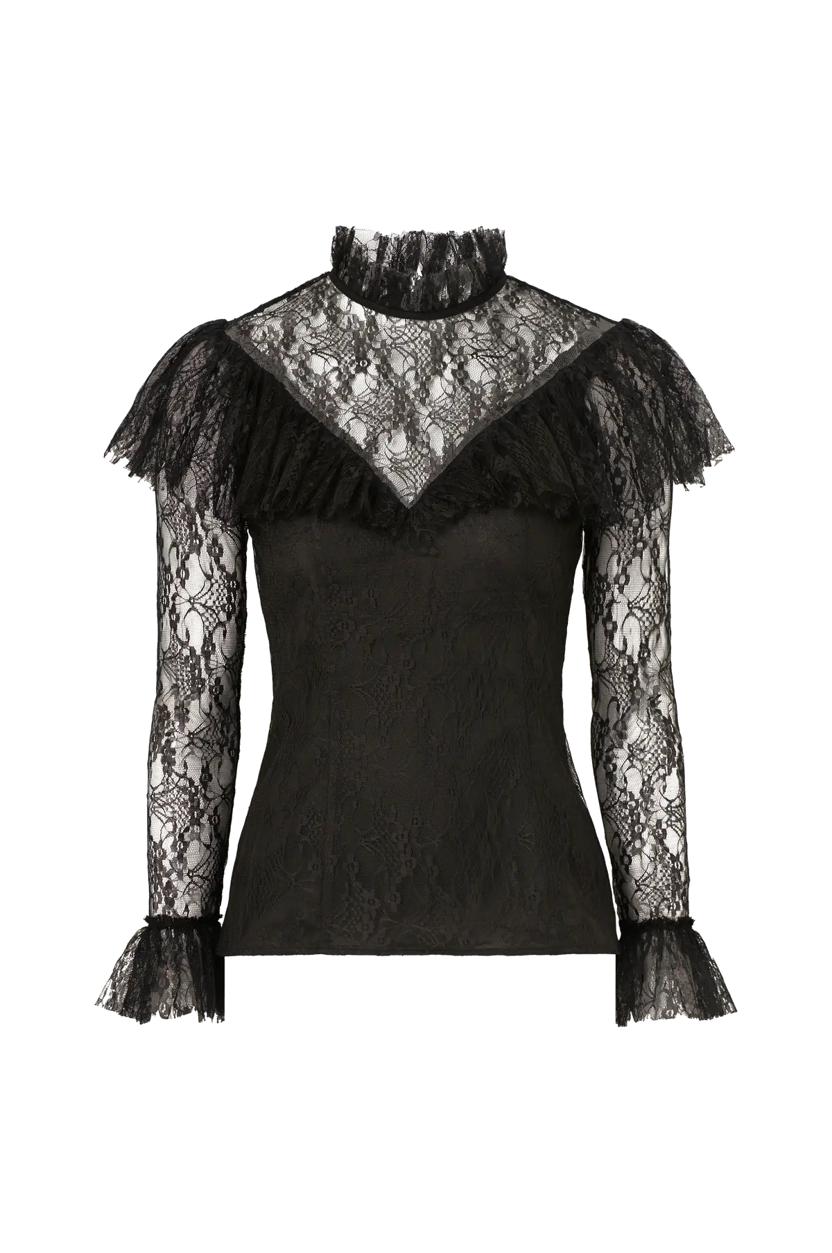 Blondetopp Joelle Polo Neck Lace Top Black