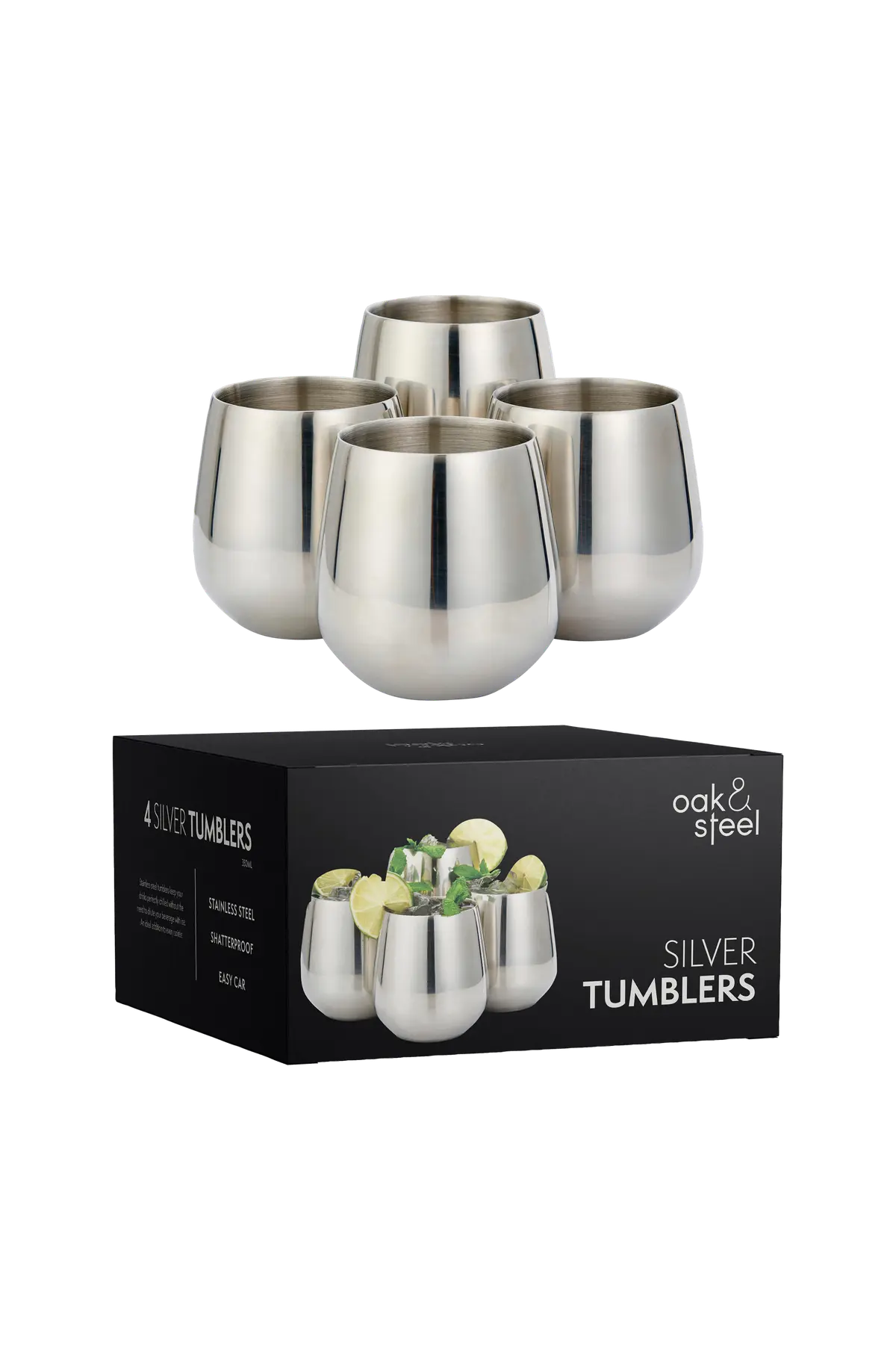 Tumbler med sugerør 4-pakning Sølv