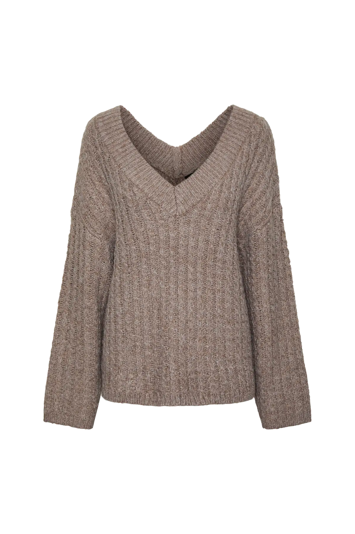Genser pcNalisa LS Deep V-neck Knit BC Taupe gray