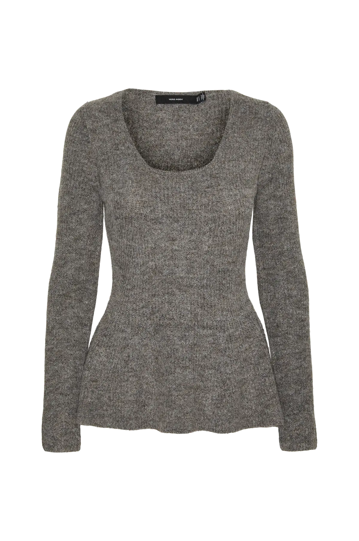 Pullover vmDesma LS U-neck Peplum Pullover G Medium grey melange