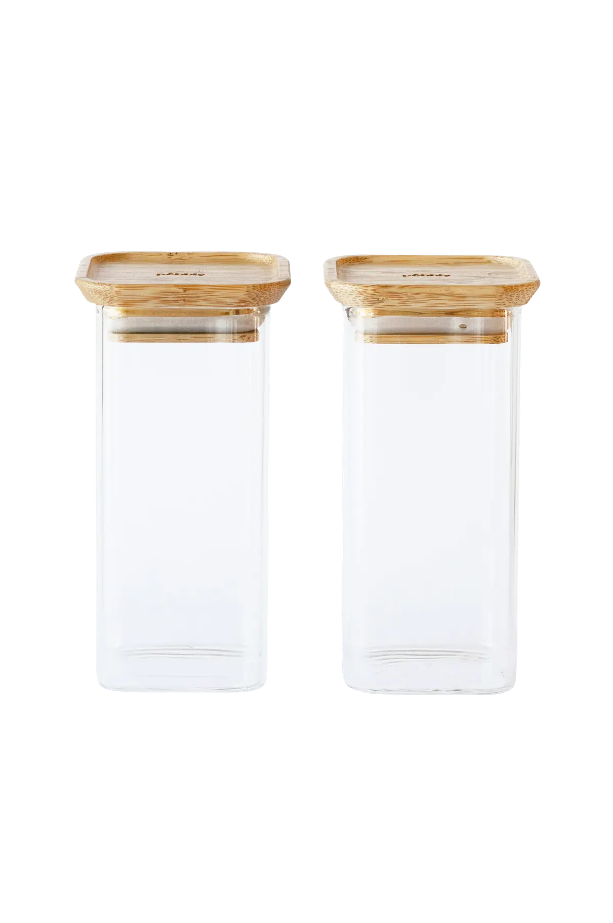 Sett med 2 firkantede glassbokser S med bambuslokk - 320 ml