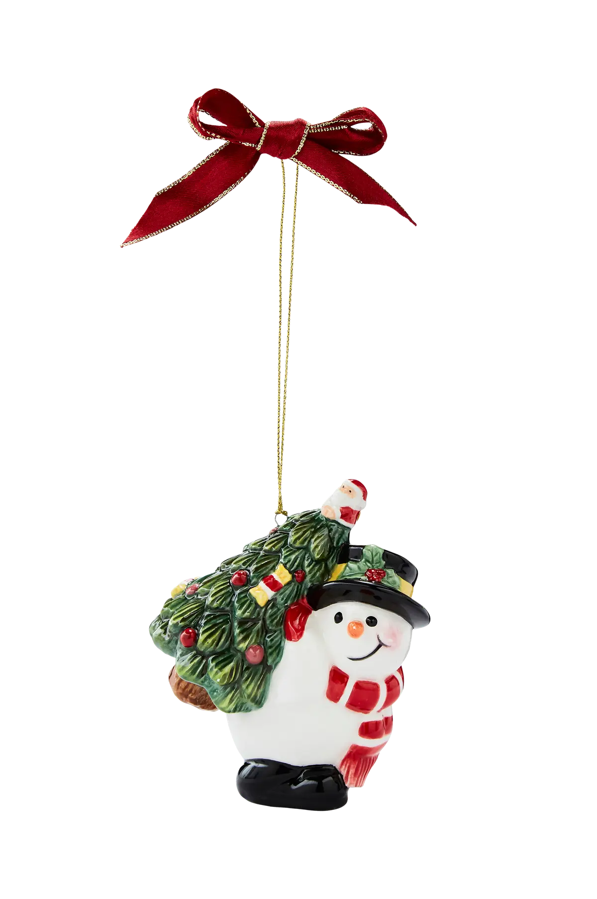 Ornament Snømann bærer tre