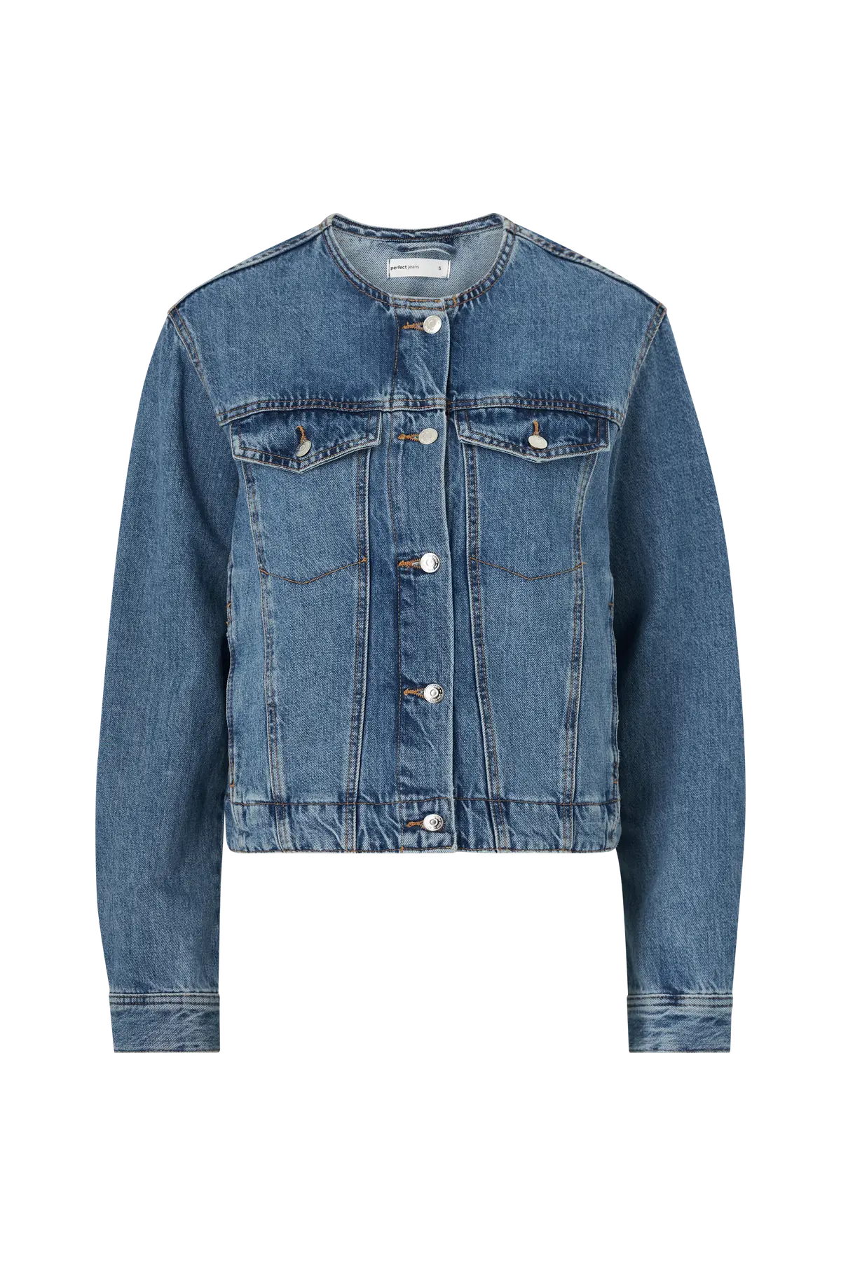 Denim jakke Collarless Denim Jacket Mid blue