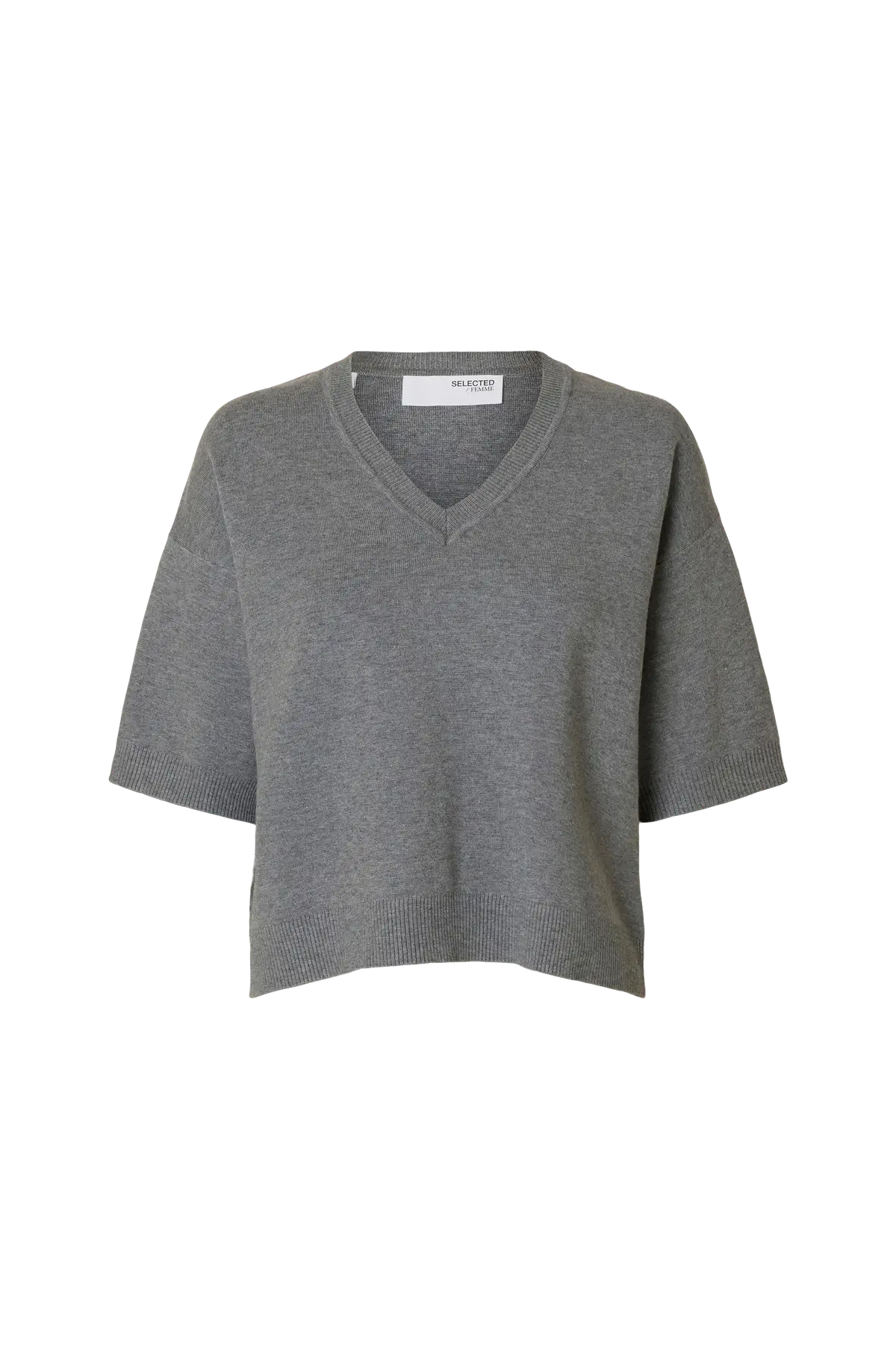 Genser slfKamma 2/4 Knit V-neck Medium grey melange