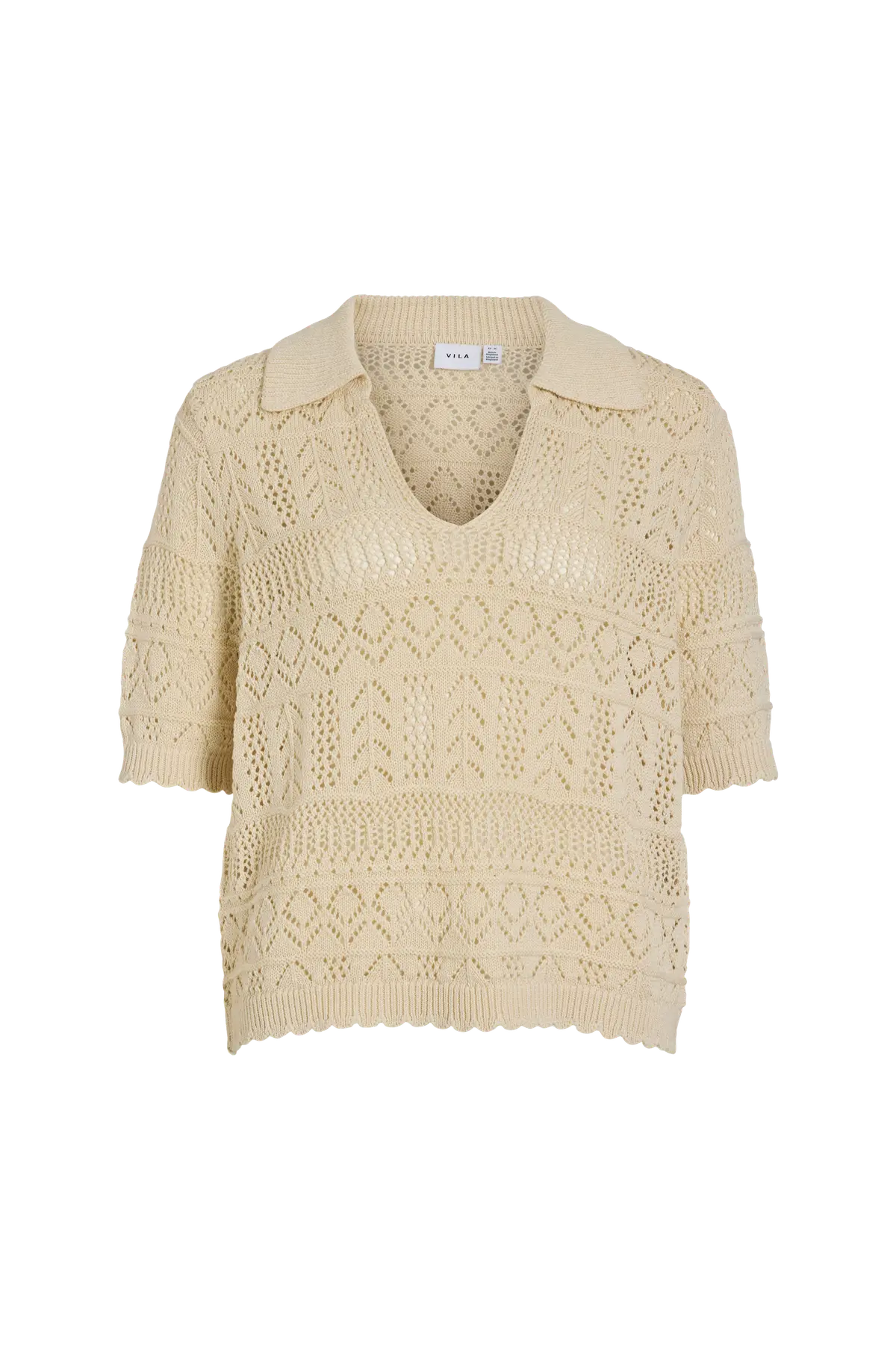 Topp viSeldine Polo 2/4 Knit Top Birch