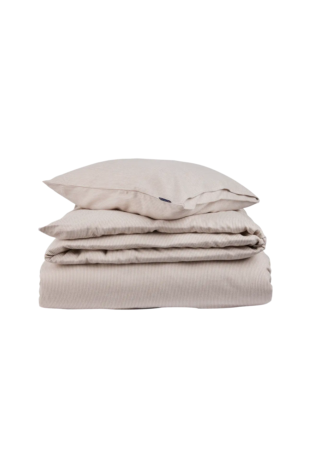 Stripete Lyocell-sengesett i flanell Beige/hvit
