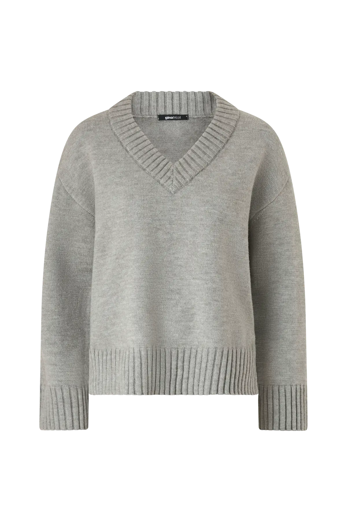 Genser V-neck Knitted Sweater Grey melange (8181)