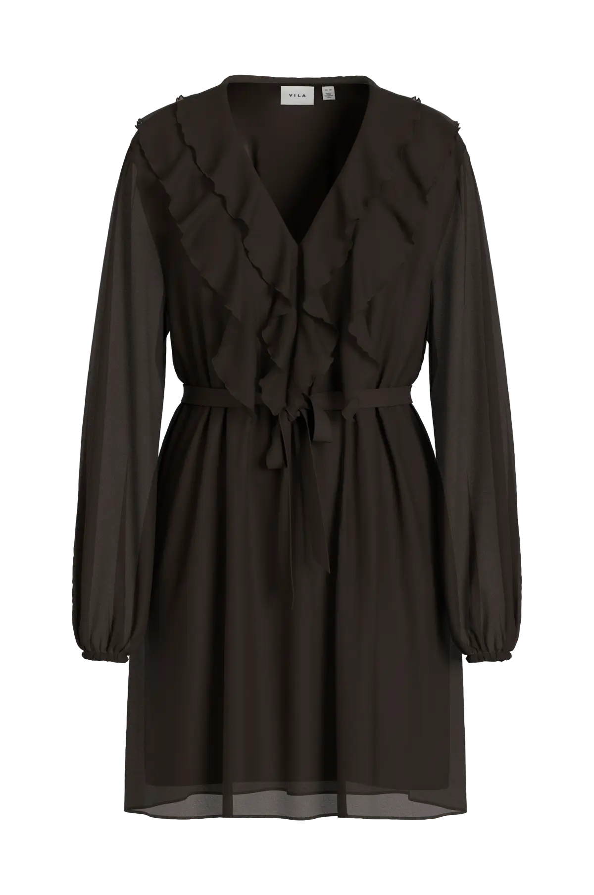 Kjole viAne L/S V-neck Frill Coffee bean