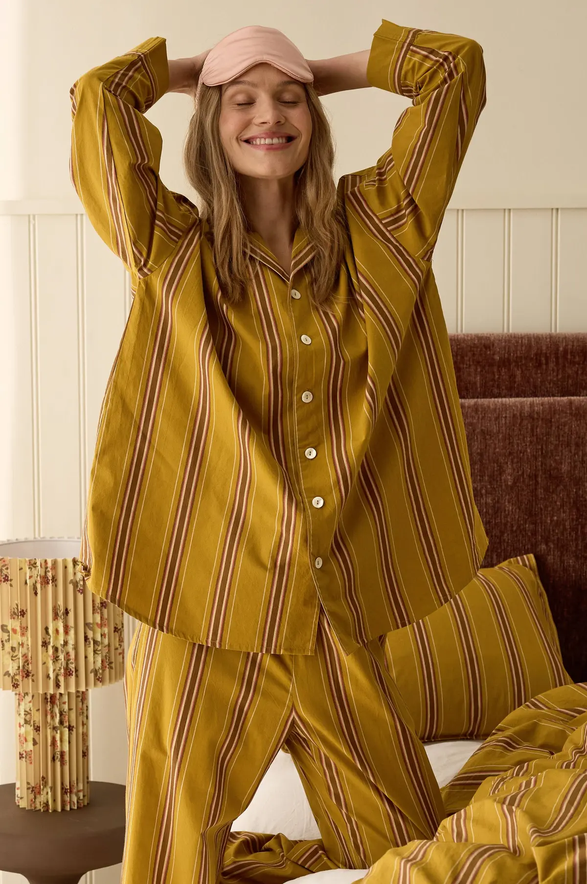 Pysjamasskjorte Avery Stripe Mørk gyllengul