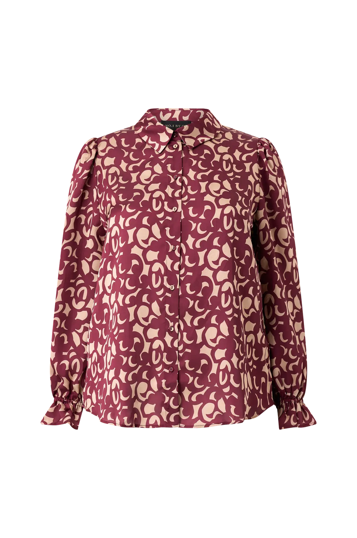 Skjorte LS Puff And Flair Cuffs Warm sand w syrah red graphic print