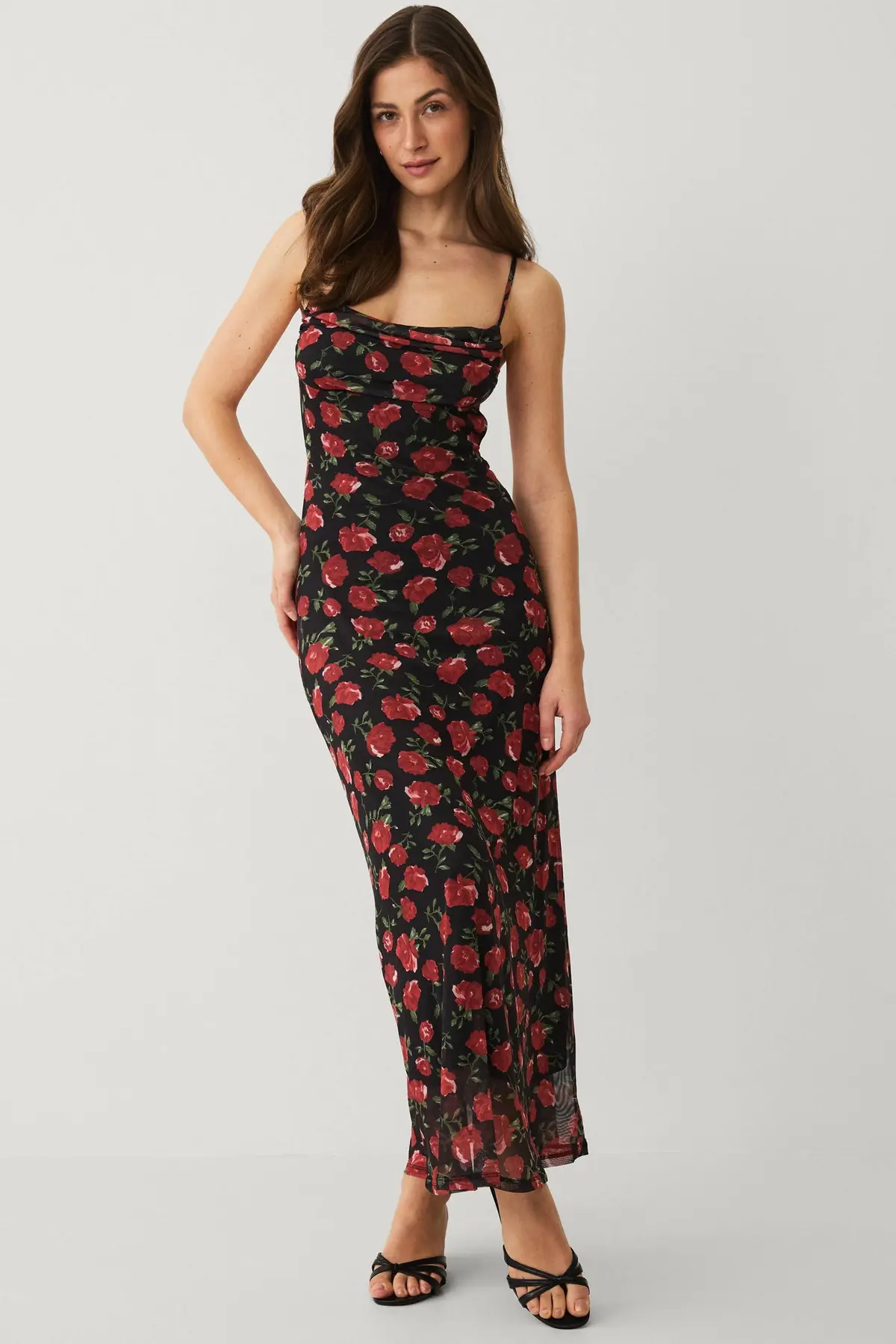 Maxikjole Mesh Rose/aop