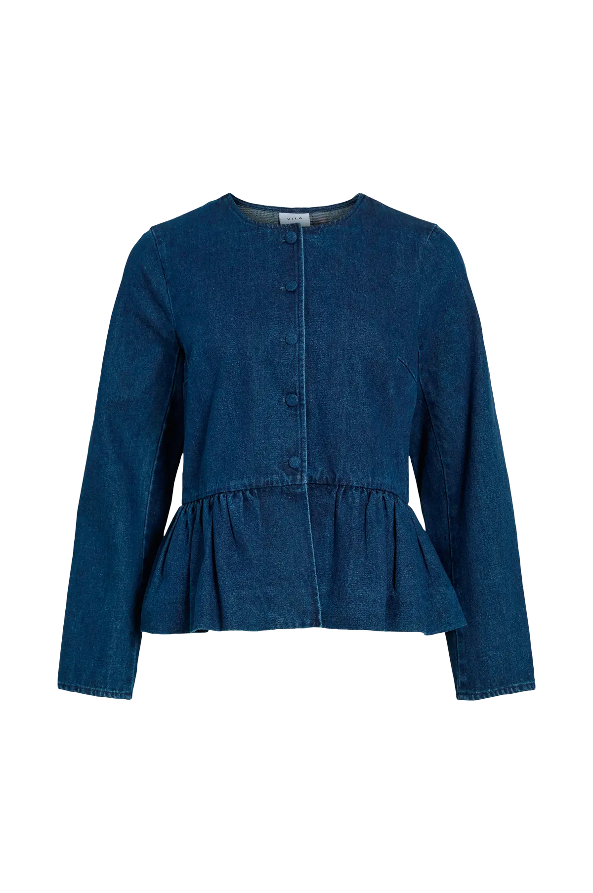 Denimbluse viGiana O-neck L/S Peplum Denim Shirt Dark blue denim