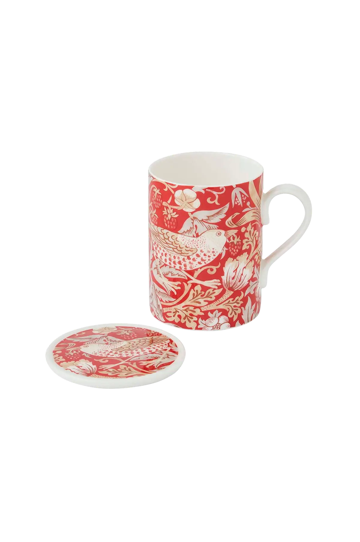 Krus- og underlagssett Morris & Co Strawberry Thief Indian Red