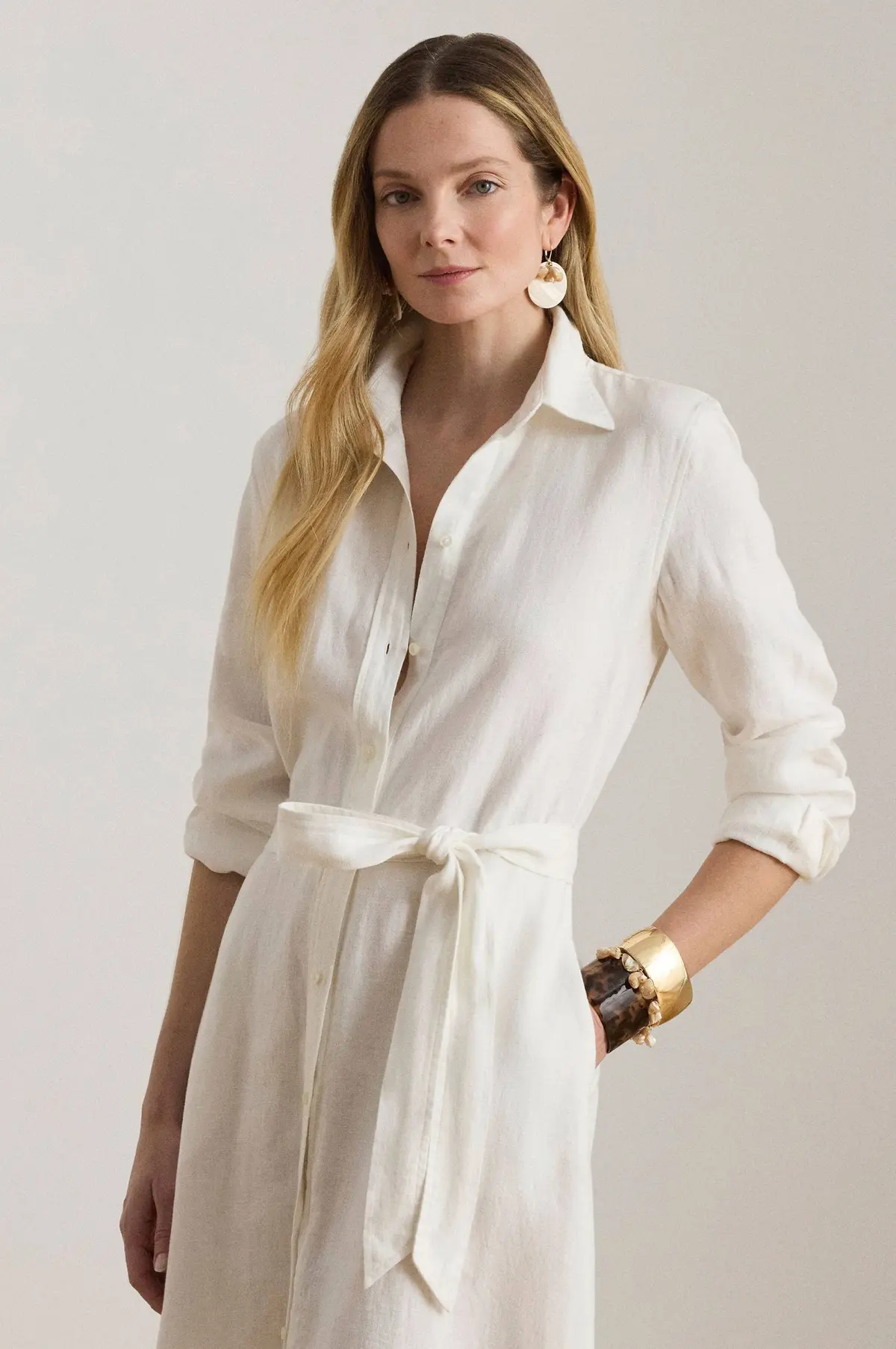 Kjole i lin Classic Linen White