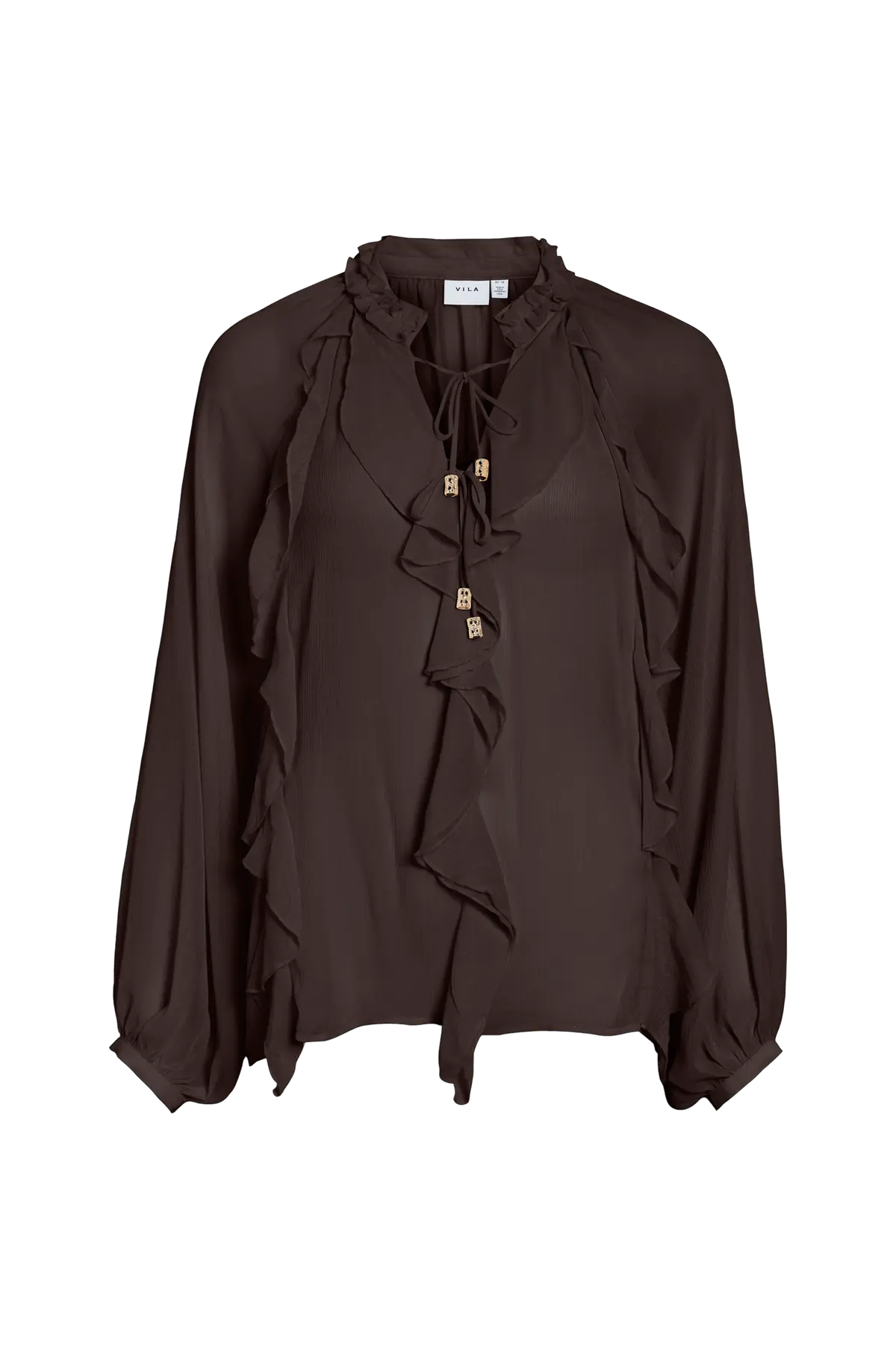 Bluse Vitiro V-Neck L/S Flounce Top/Bfs Coffee bean