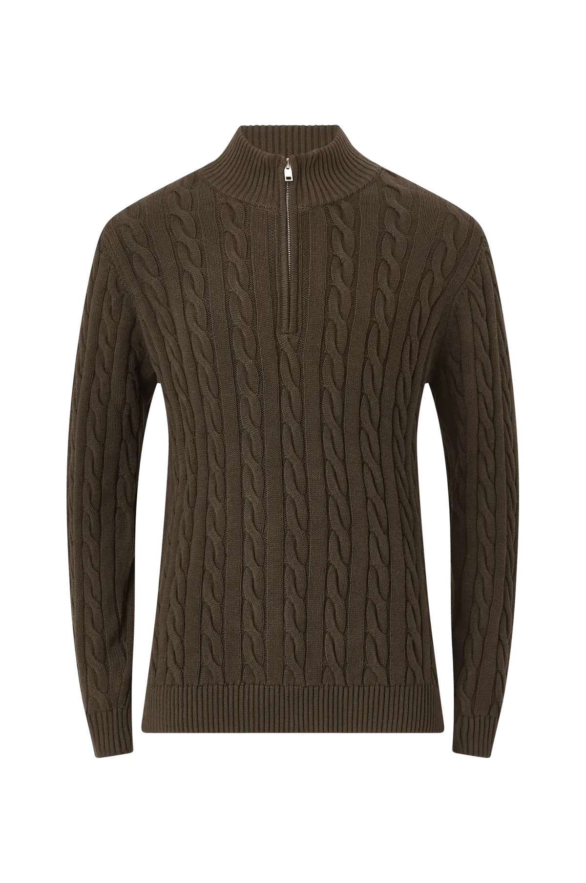 Kardigan Cabel zip-neck knit Dk brown