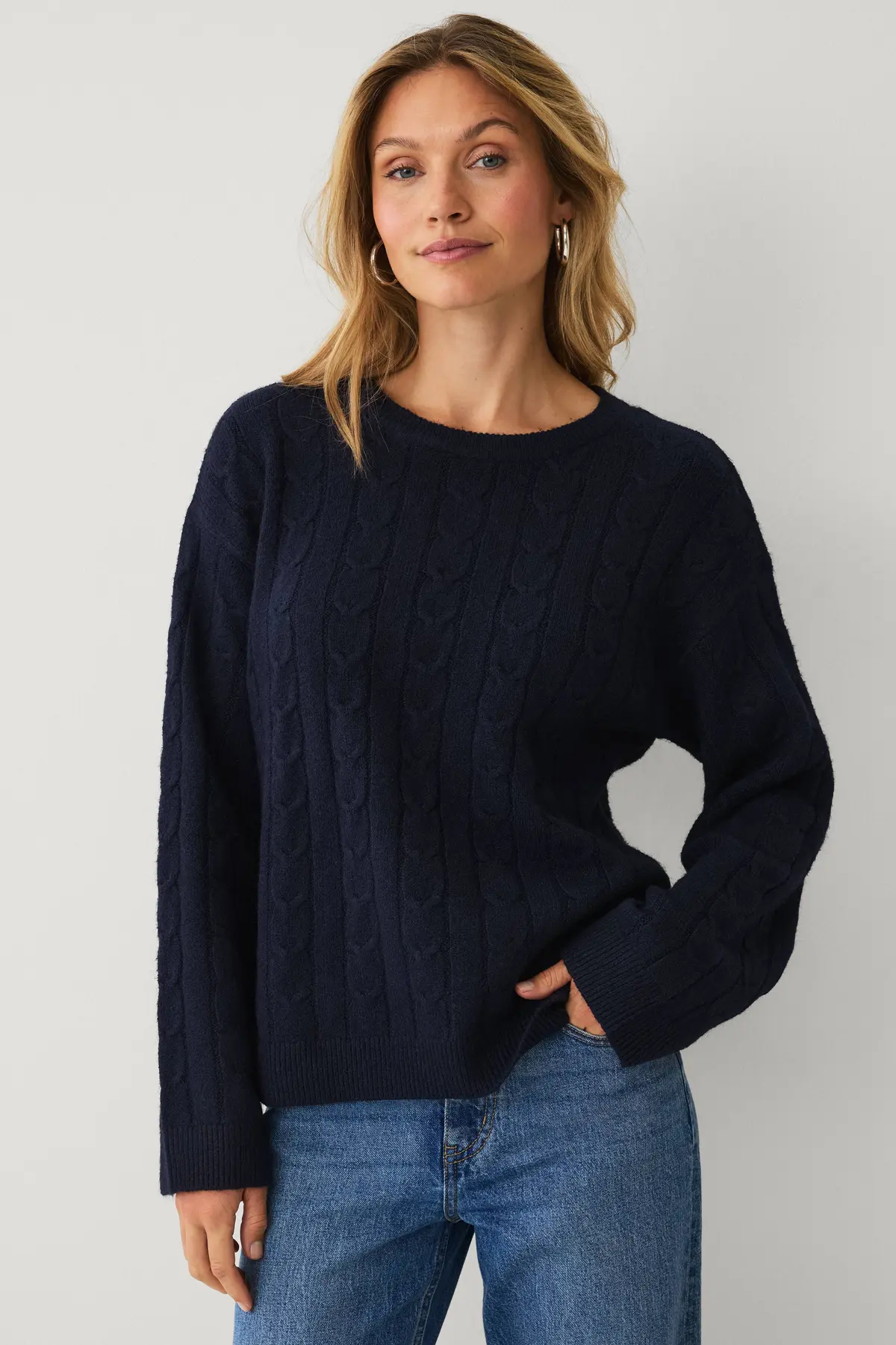Kabelstrikket pullover Blå