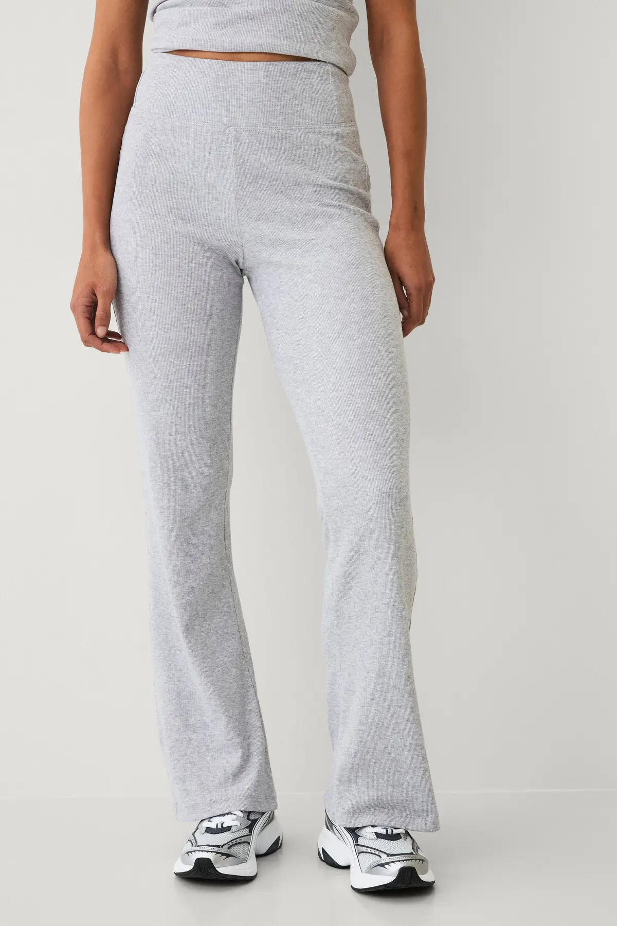 Yogabukse Straight Leg Soft Rib Lys grå melert