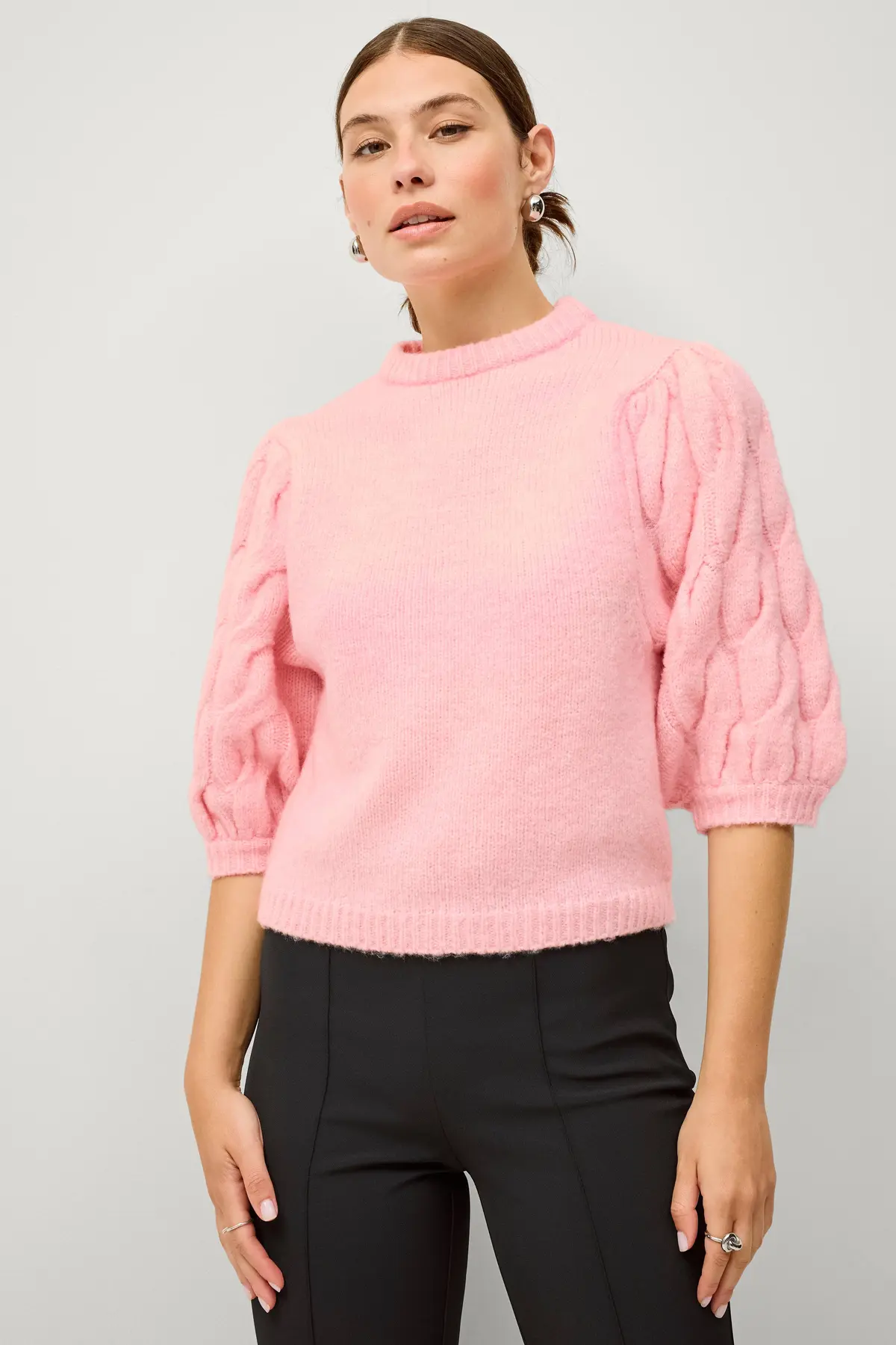 Topp med ribbestrikkede detaljer Rosa