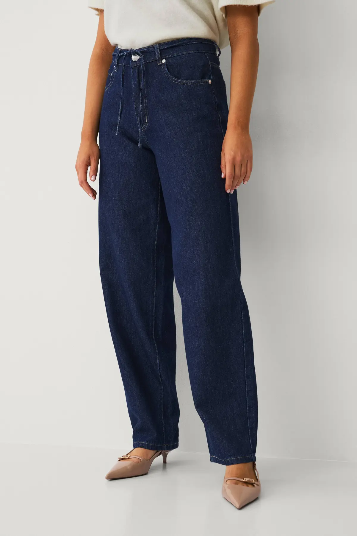 Jeans med vide ben og bindebånd i midjen Rinse wash