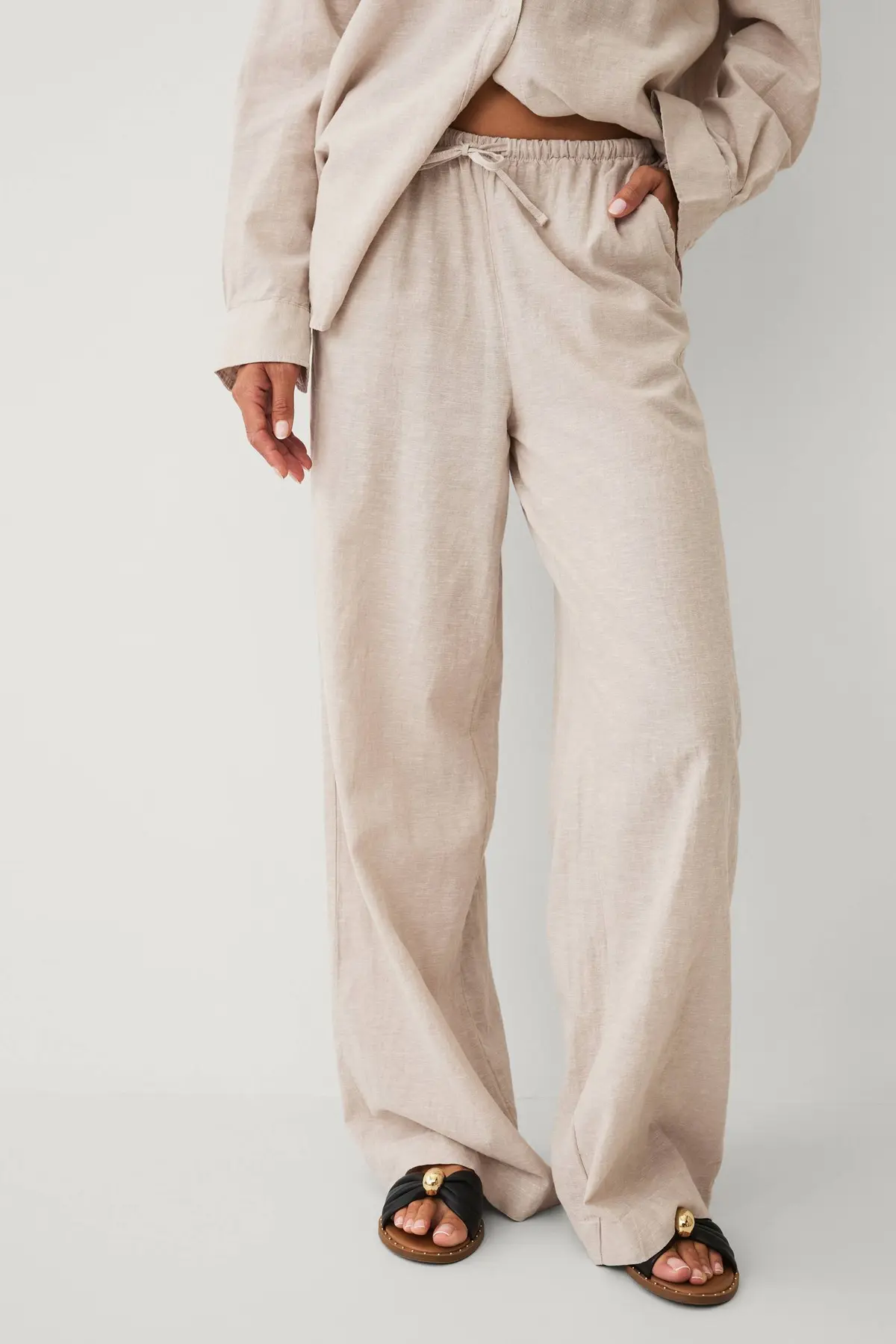 Linbukser med løpesnor Beige melange
