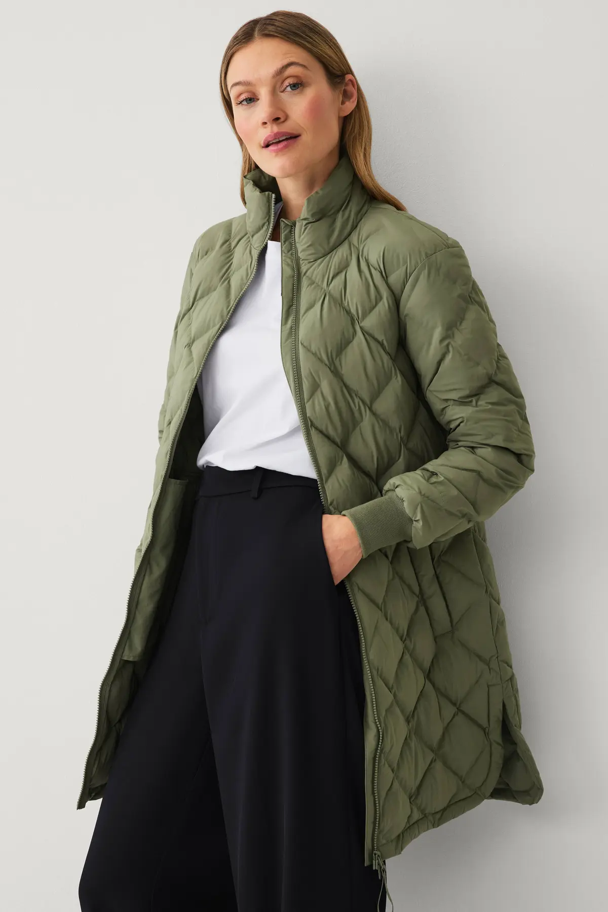 Jakke Quilted Long Padded Jacket Mosegrønn