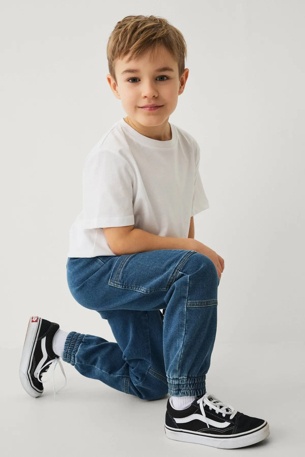 Denimjoggers med snøring Mellomblå
