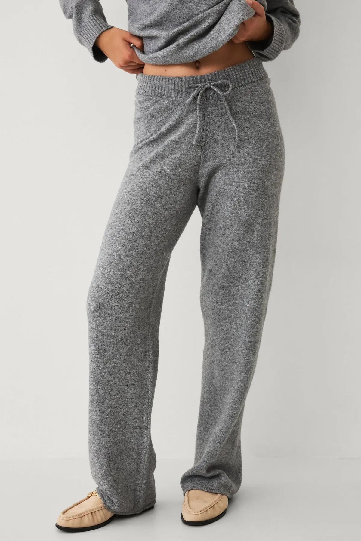 Bukser Soft Plain Knitted Pants Strai Gråmelert