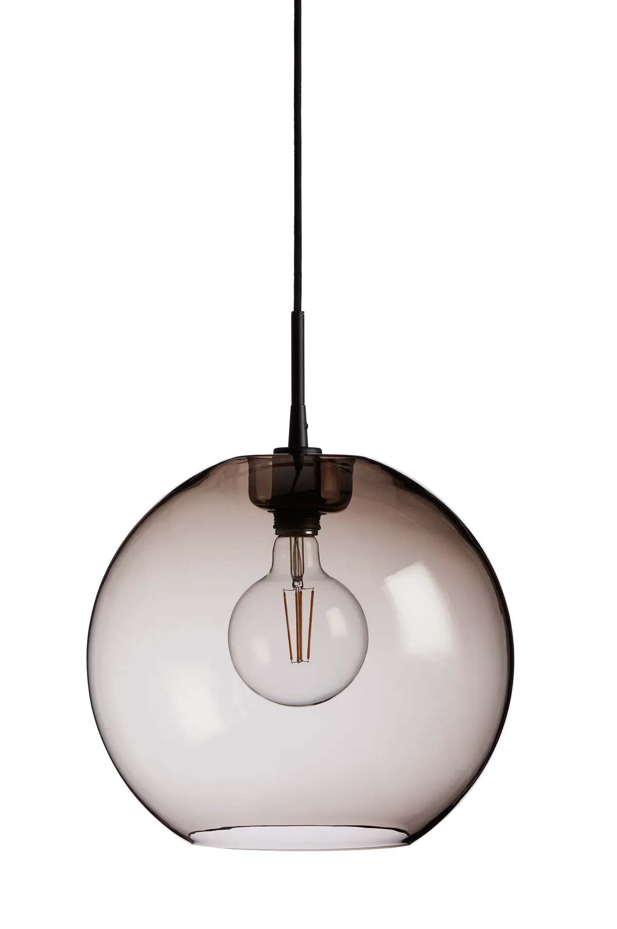 Pendel Gloria diameter 26 E27 Svart/røykfarget glass