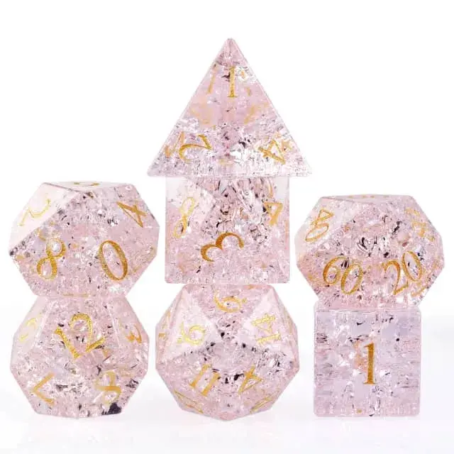 Cracked Glass Poly Pink /Gold (7) Terningsett