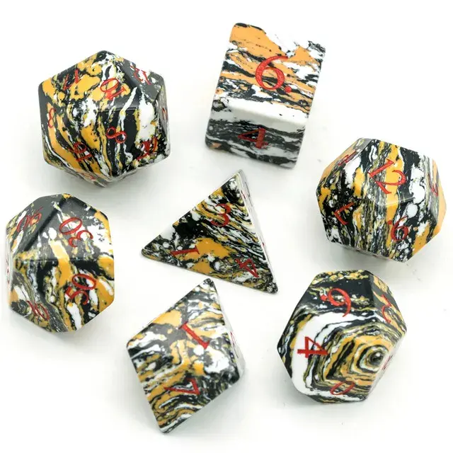 Gemstone Poly Turquoise Striped Orange, Black, White /Red (7) Terningsett