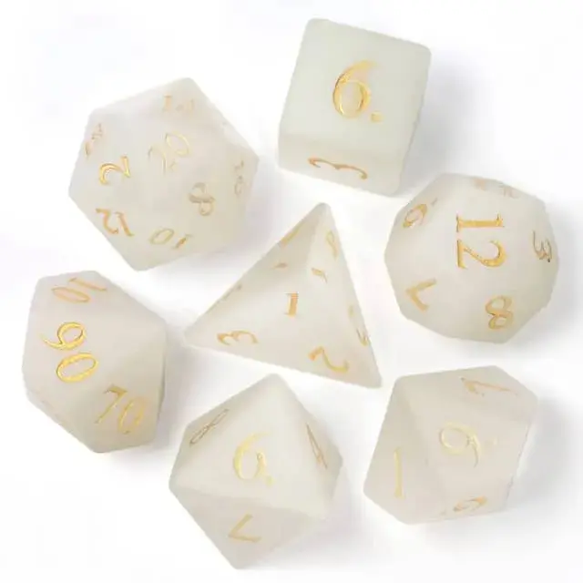 Gemstone Poly Frosted Cat's Eye White /Gold (7) Terningsett