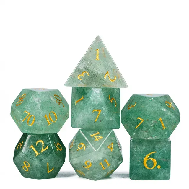 Gemstone Poly Strawberry Crystal Stone Green, White /Gold (7) Terningsett