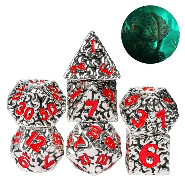 Colorful Metal Poly Intellect Devourer Silver, Black /Red (7) Terningsett