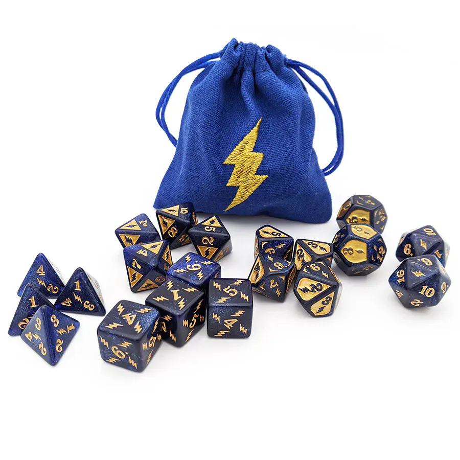 Lightning Damage Poly Dice Set with Bag (20)