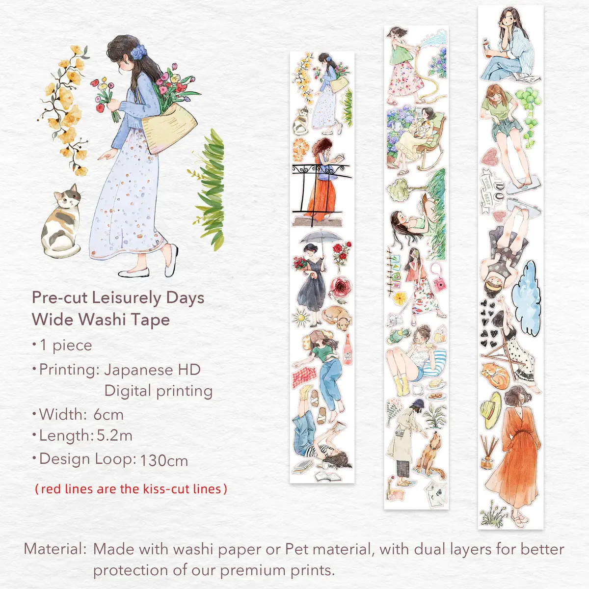 Pre-cut Leisurely Days Wide Washi Tape