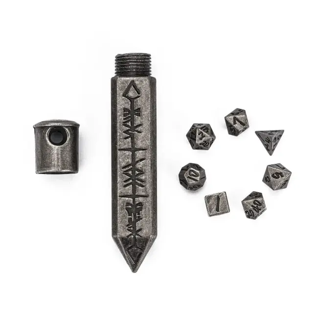 Metal Keychain Bullet with tiny Metal Poly Dice Set Silver (7)