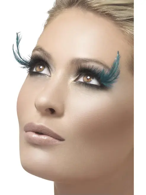 Eyelashes With Teal Feather Plumes