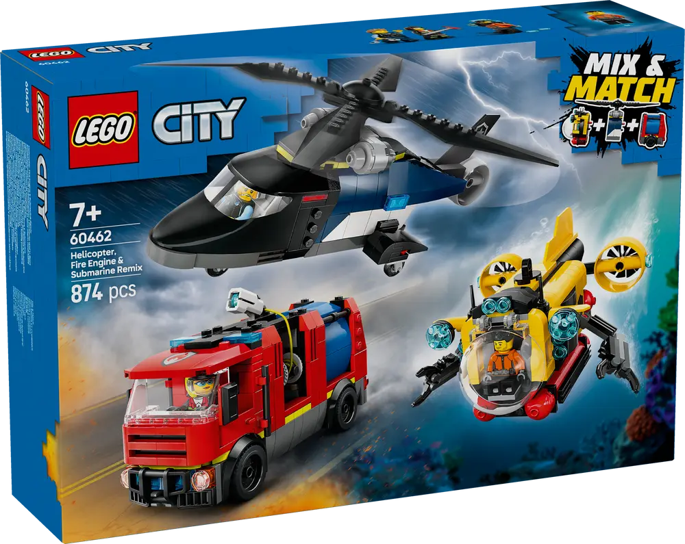 Pakke med helikopter, brannbil og ubåt (60462)